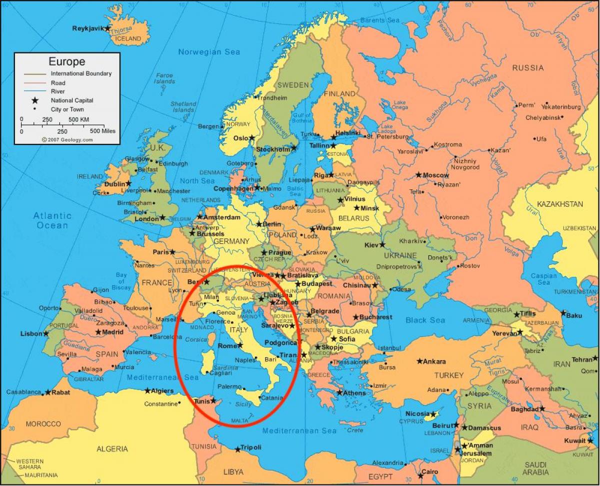 mapa de Italia y europa