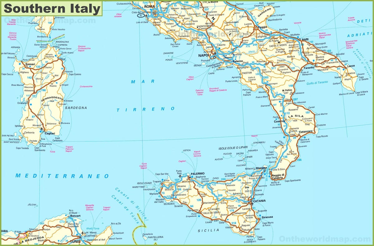 mapa de Italia del sur