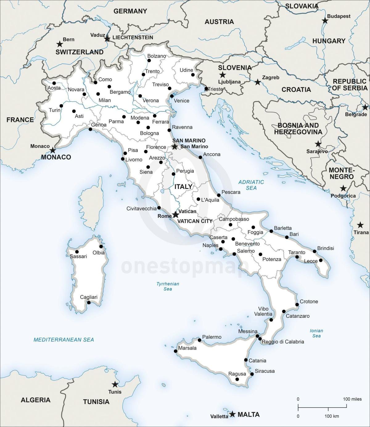 Imprimible mapa de Italia - Mapa de Italia para imprimir (en el Sur de ...