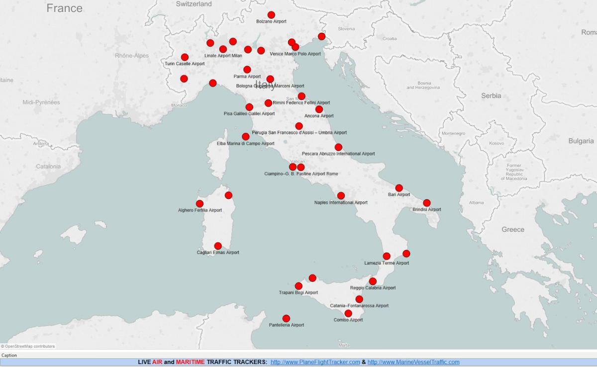 mapa de Italia que muestra los aeropuertos
