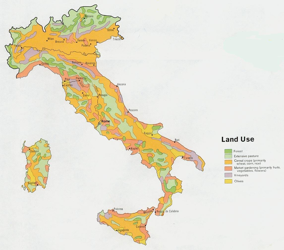 mapa de Italia agricultura