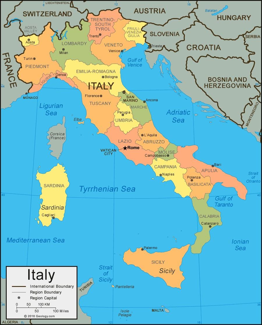 mapa de Italia costa