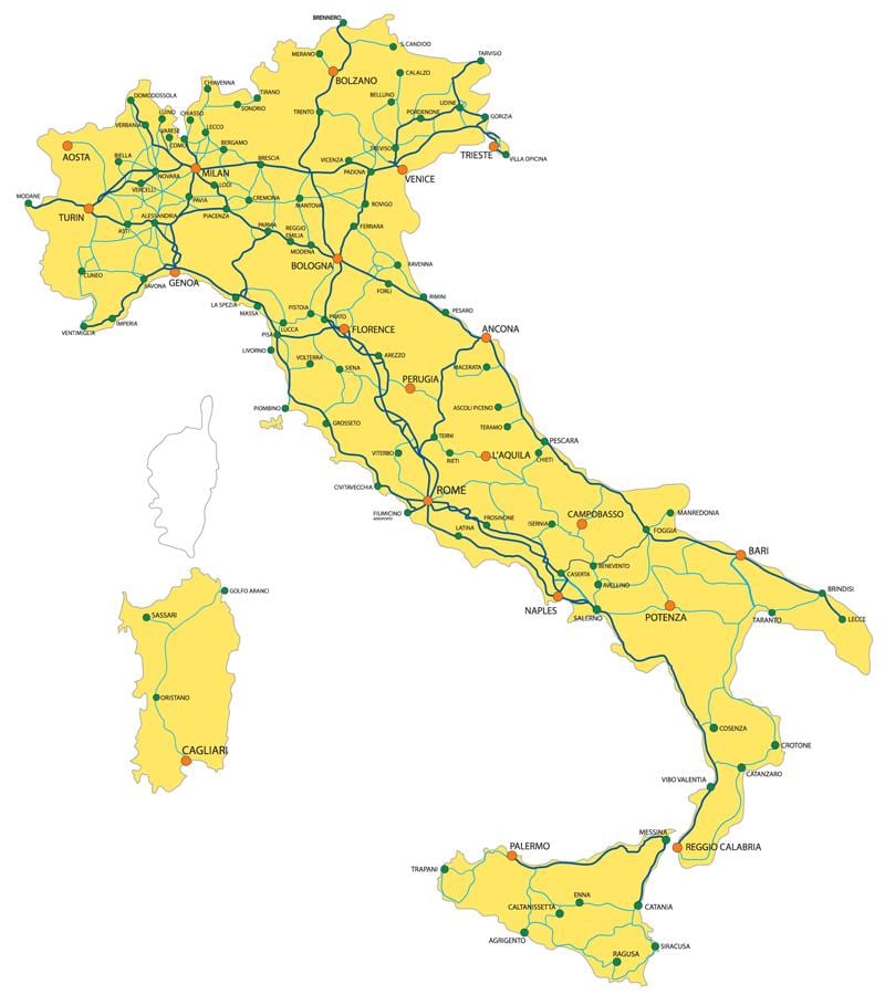 Italia el sistema de tren mapa