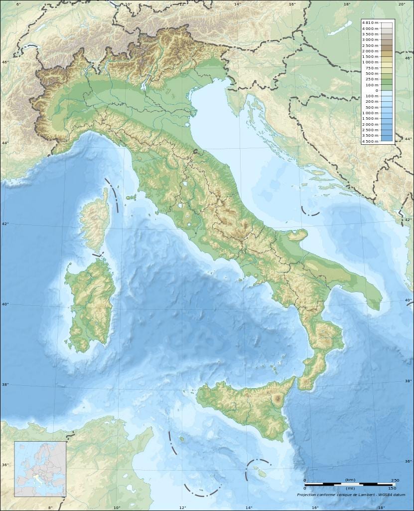 mapa de Italia elevación