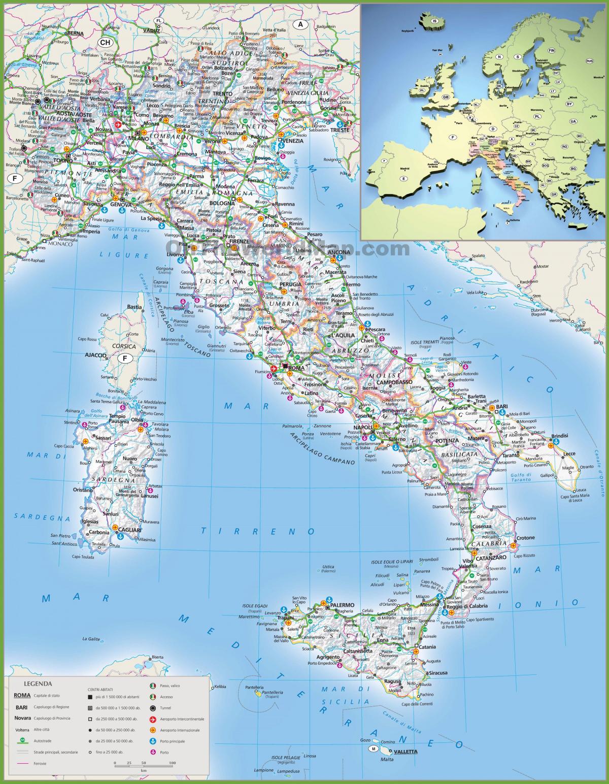 mapa de Italia de transporte