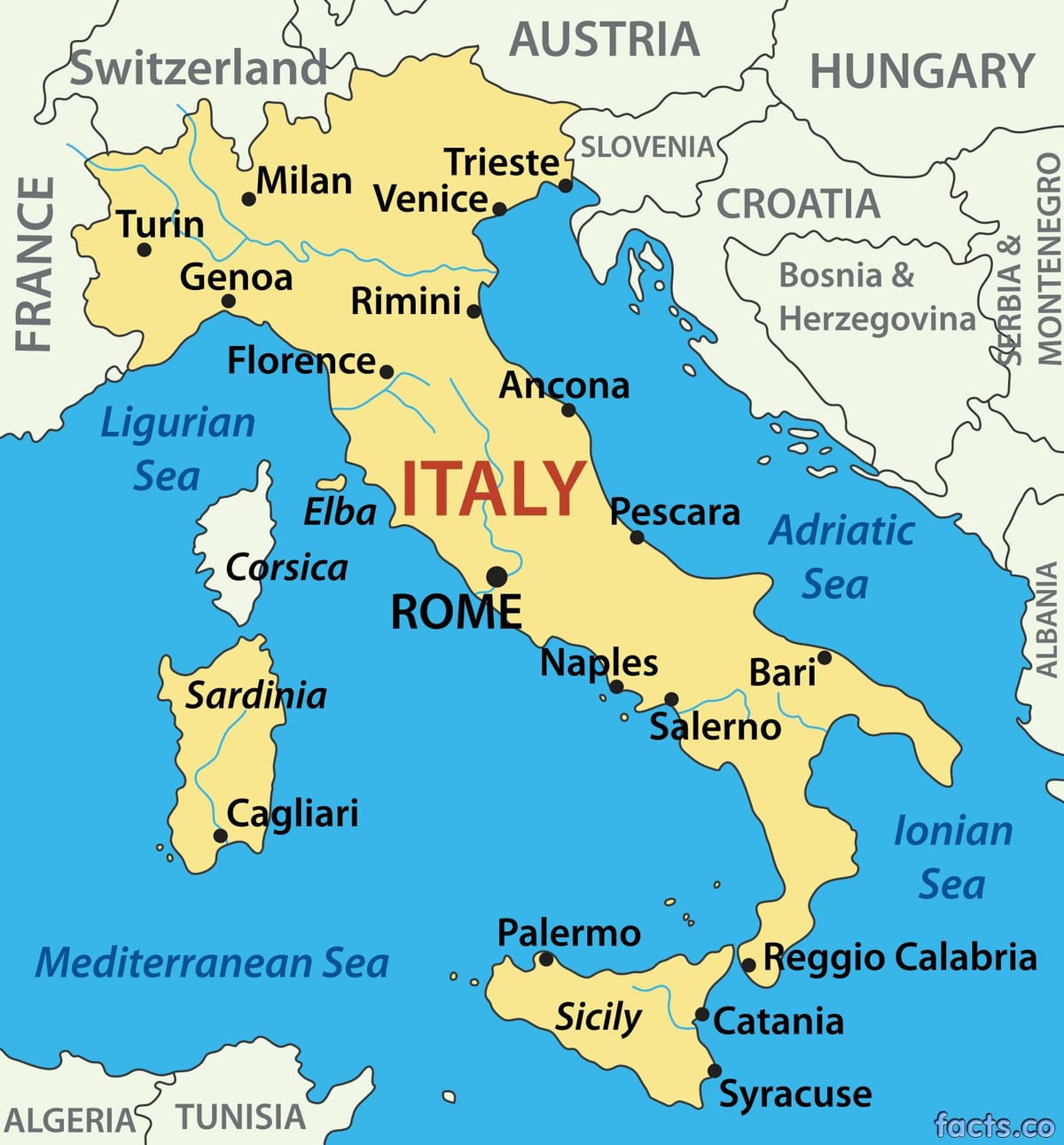 mapa de Italia al mar