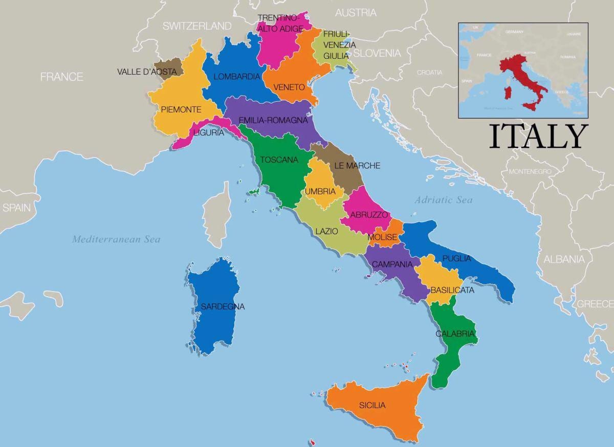 mapa de Italia y de las regiones
