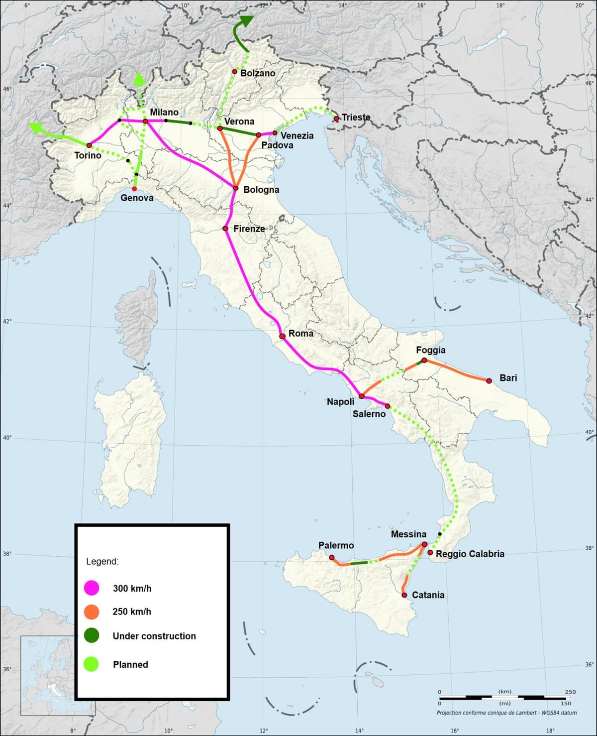 Italia alta velocidad ferroviaria mapa