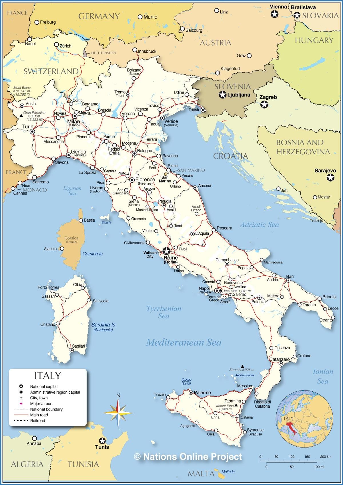 mapa de Italia, capital