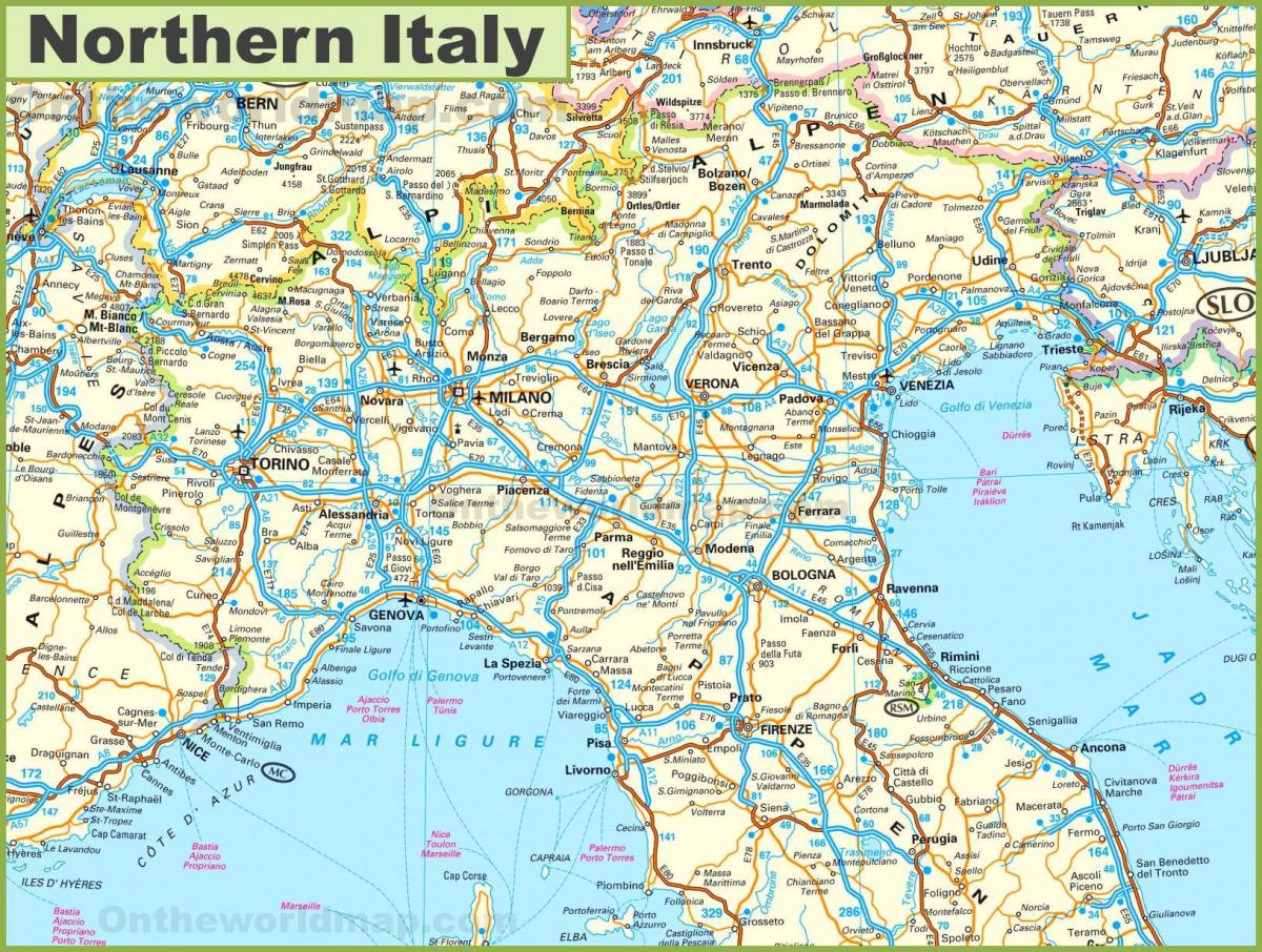 mapa de carreteras del norte de italia Mapa de carreteras del norte de Italia   me Muestre un mapa del 