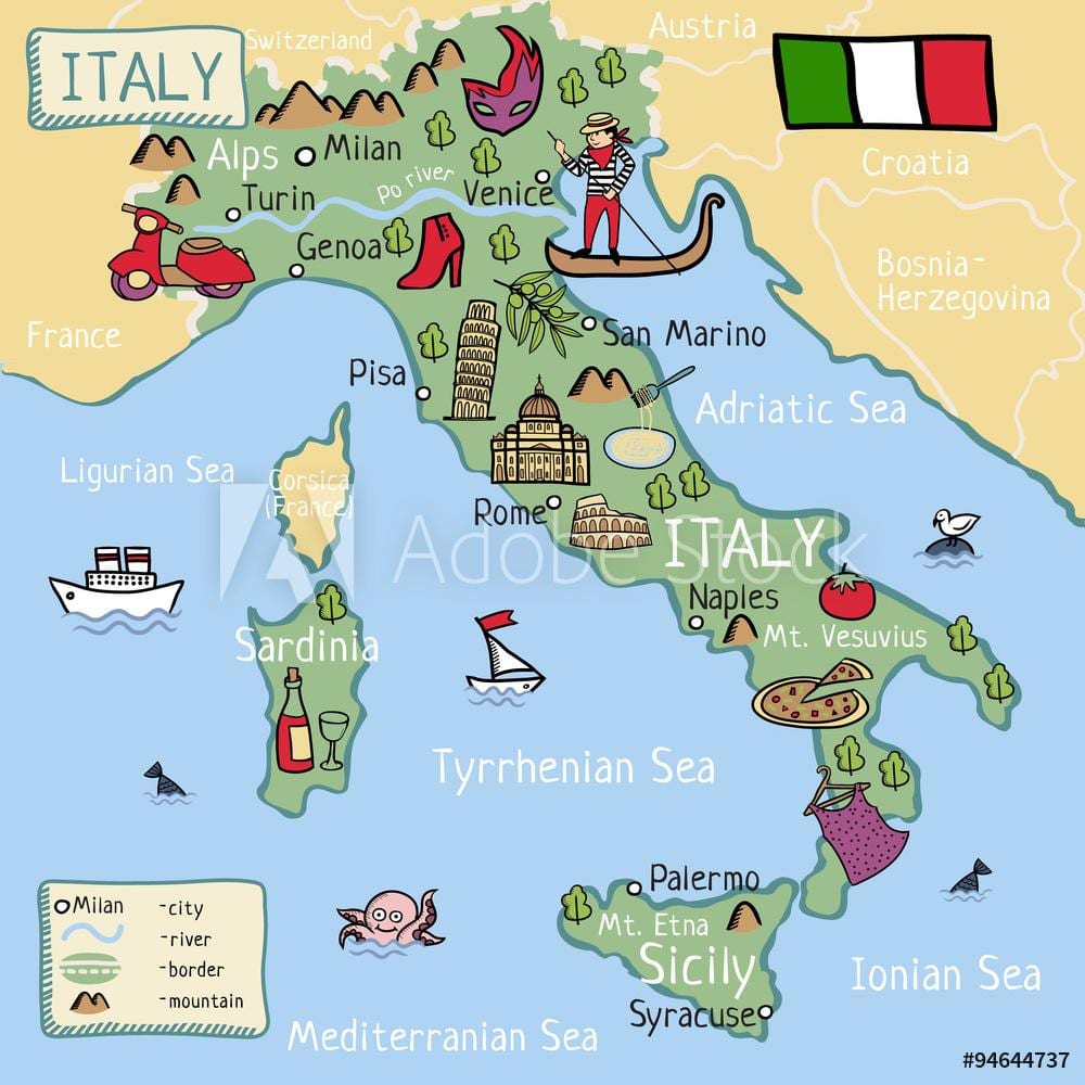 mapa de Italia para los niños