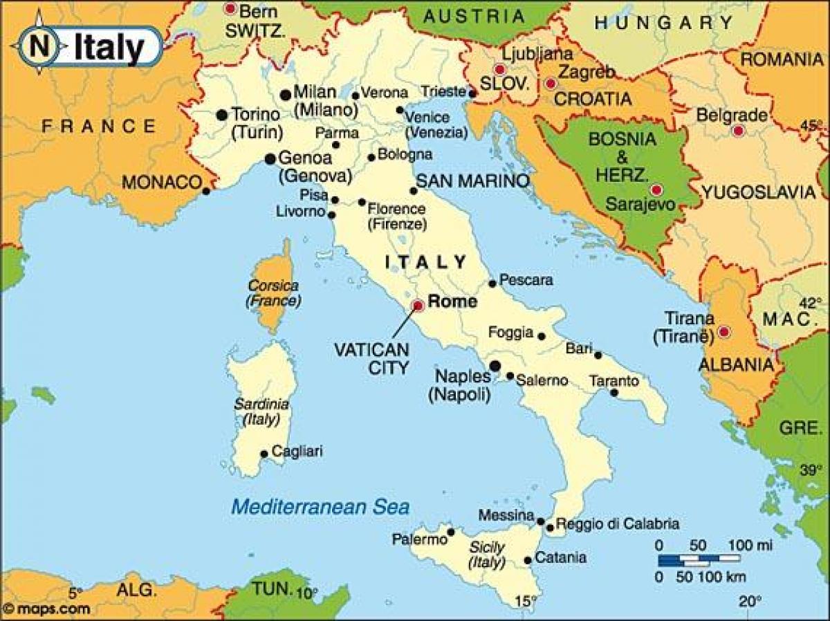 mapa de Italia y países limítrofes