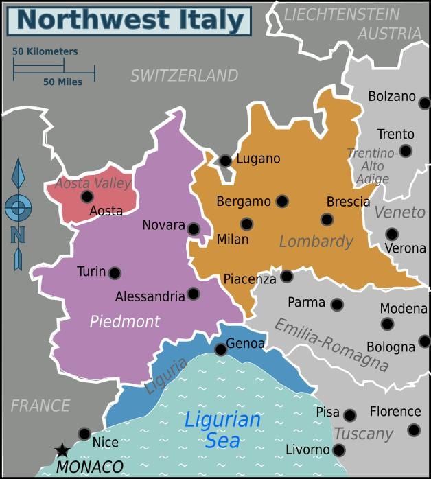 noroeste de Italia mapa