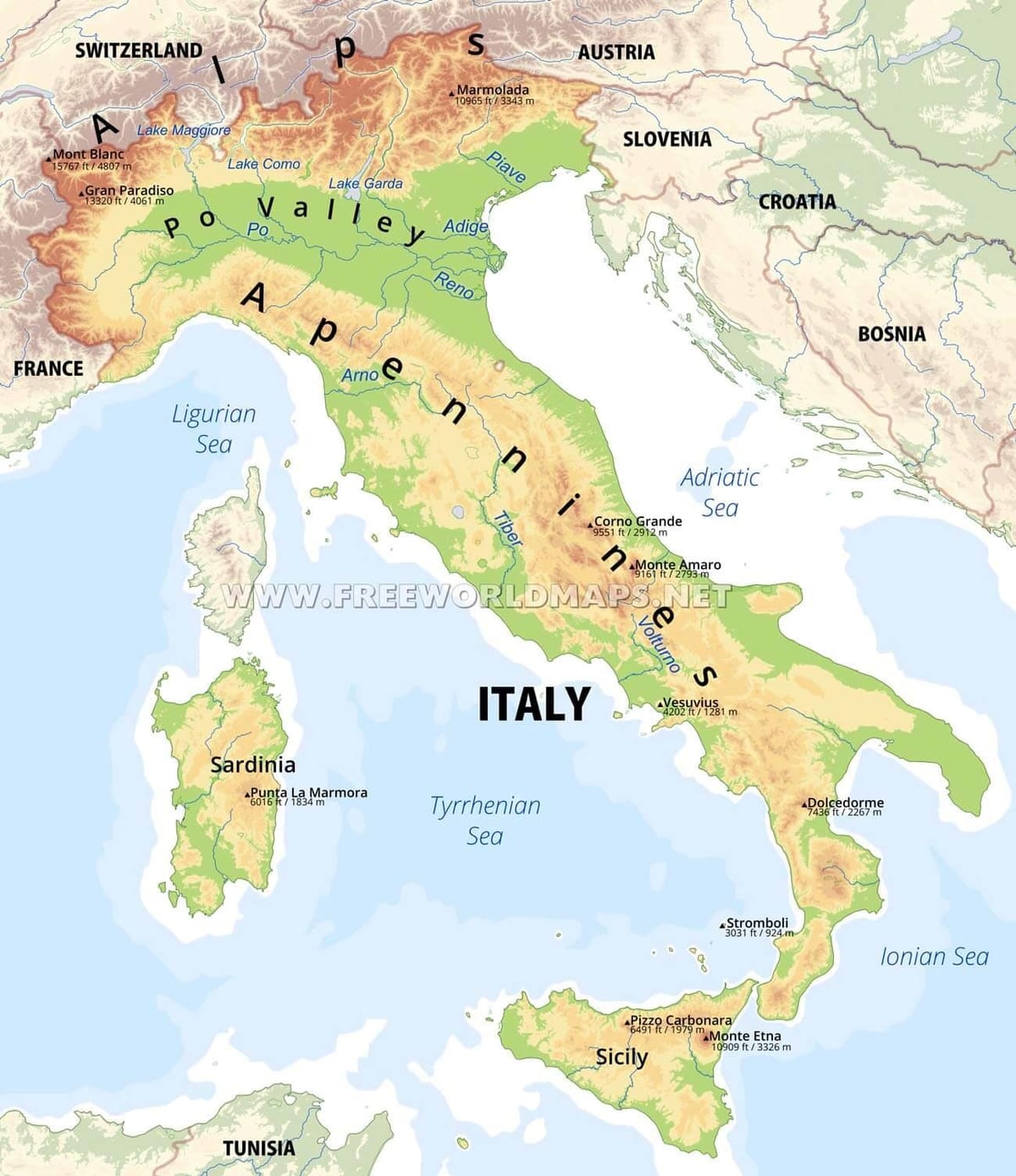Italia características físicas mapa