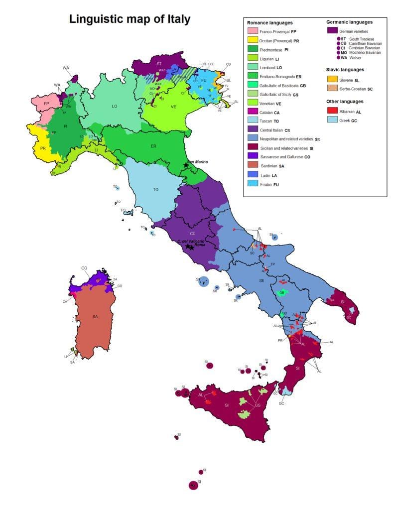 mapa de Italia lingüística