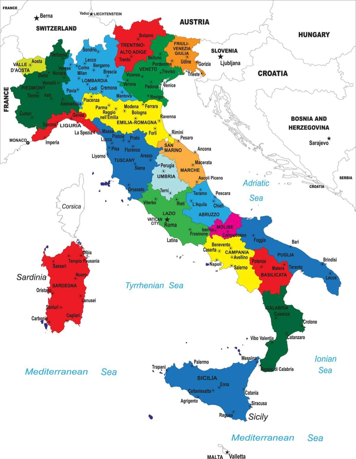 Mapa Pol Tico De Italia Mapa De Italia Pol Tico El Sur De Europa   Mapa Político De Italia 