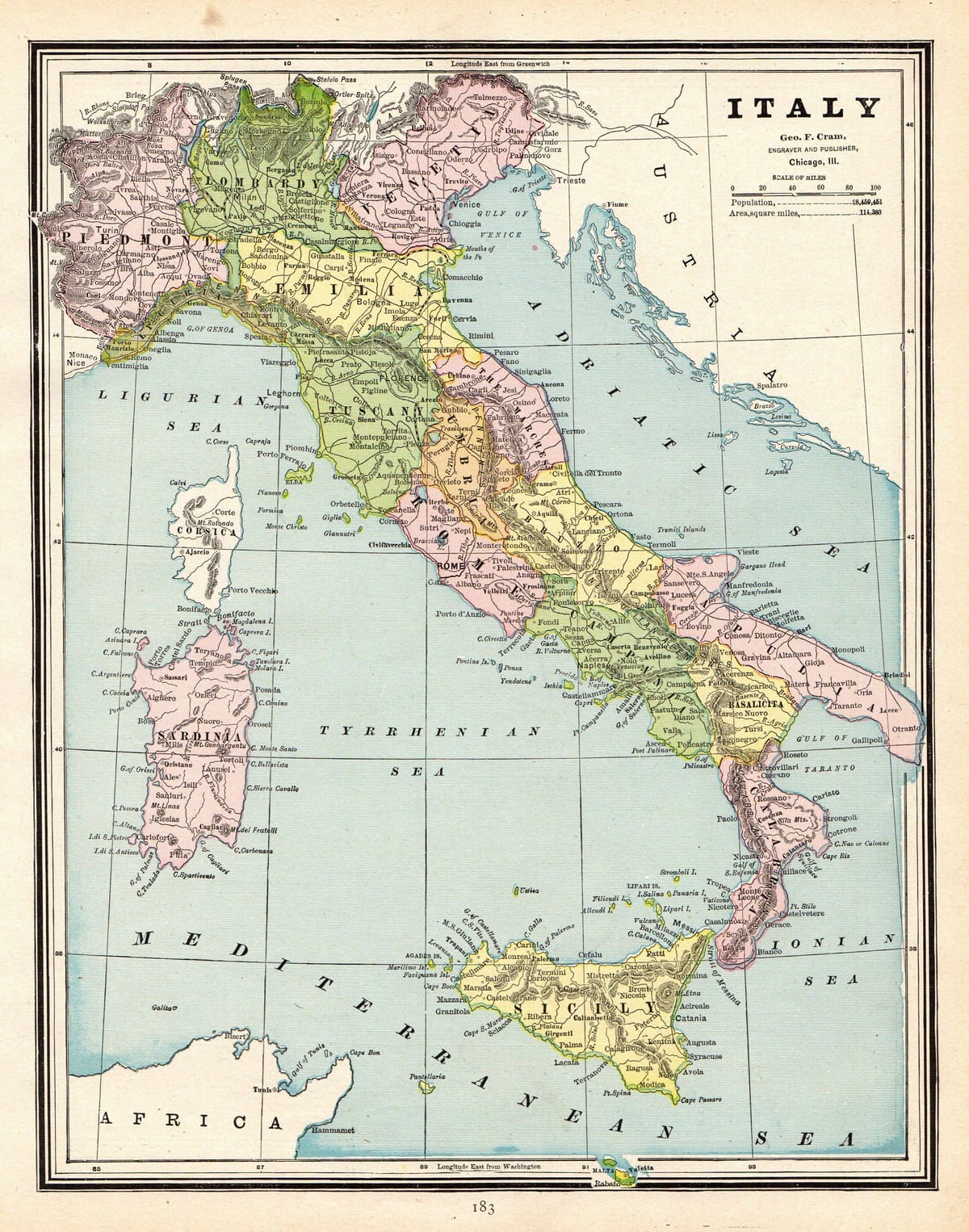 mapa de Italia vintage