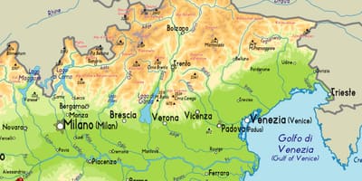 Mapa del noreste de Italia