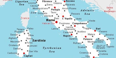 Detallado mapa de Italia con las ciudades y pueblos