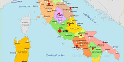 Italia mapa con las ciudades y regiones